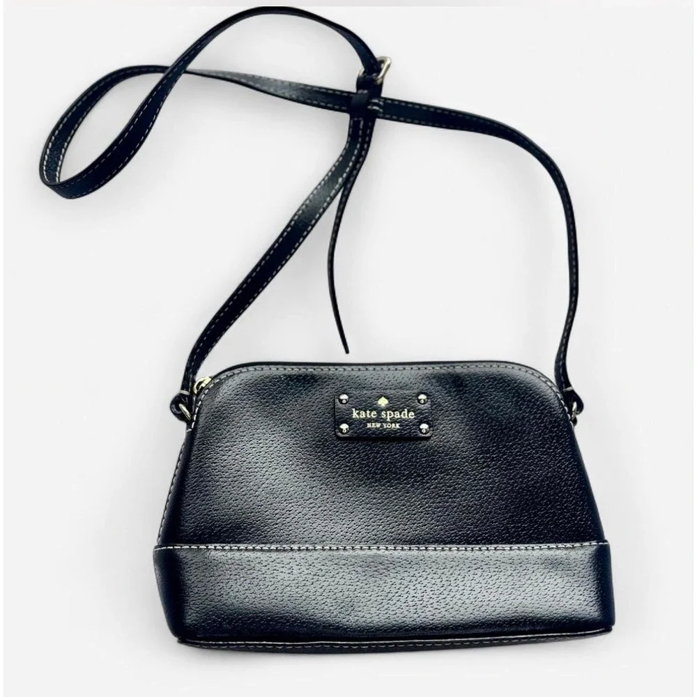 Kate Spade Newbury Lane Cassie Black Pebbled Leather Dome Crossbody Bag WKRU2462